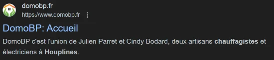 L'affichage du site domobp.fr dans les résultats de recherche Google après optimisations