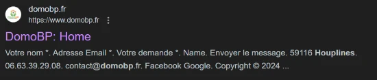 L'affichage du site domobp.fr dans les résultats de recherche Google avant optimisations
