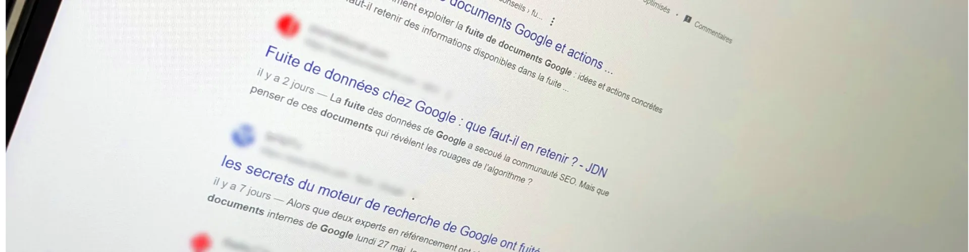 Page de résultats de google sur le terme "fuite de documents google"