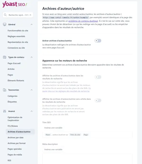 Désactivation du sitemap auteur sur Yoast SEO
