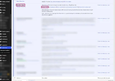 Où trouver le numéro de version de Woocommerce depuis la gestion des extensions WordPress