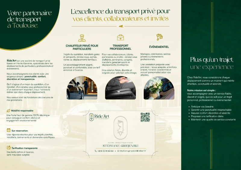 Brochure Ride'Art service transport privé luxe Toulouse