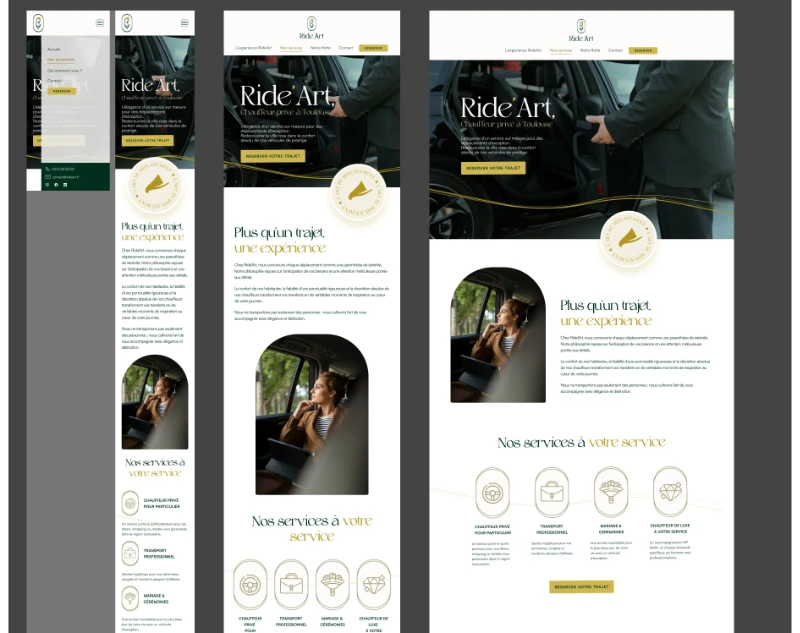Maquette responsive du site Ride Art chauffeur privé Toulouse